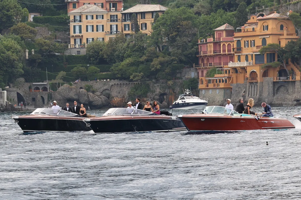 Guests arrive at Travis and Kourtney's wedding in Portofino