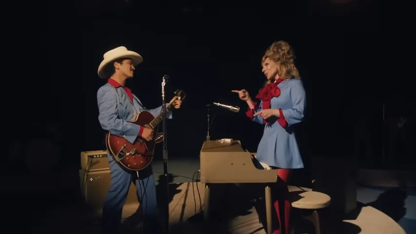 A still from the music video for Lady Gaga and Bruno Mars' 'Die with a Smile'