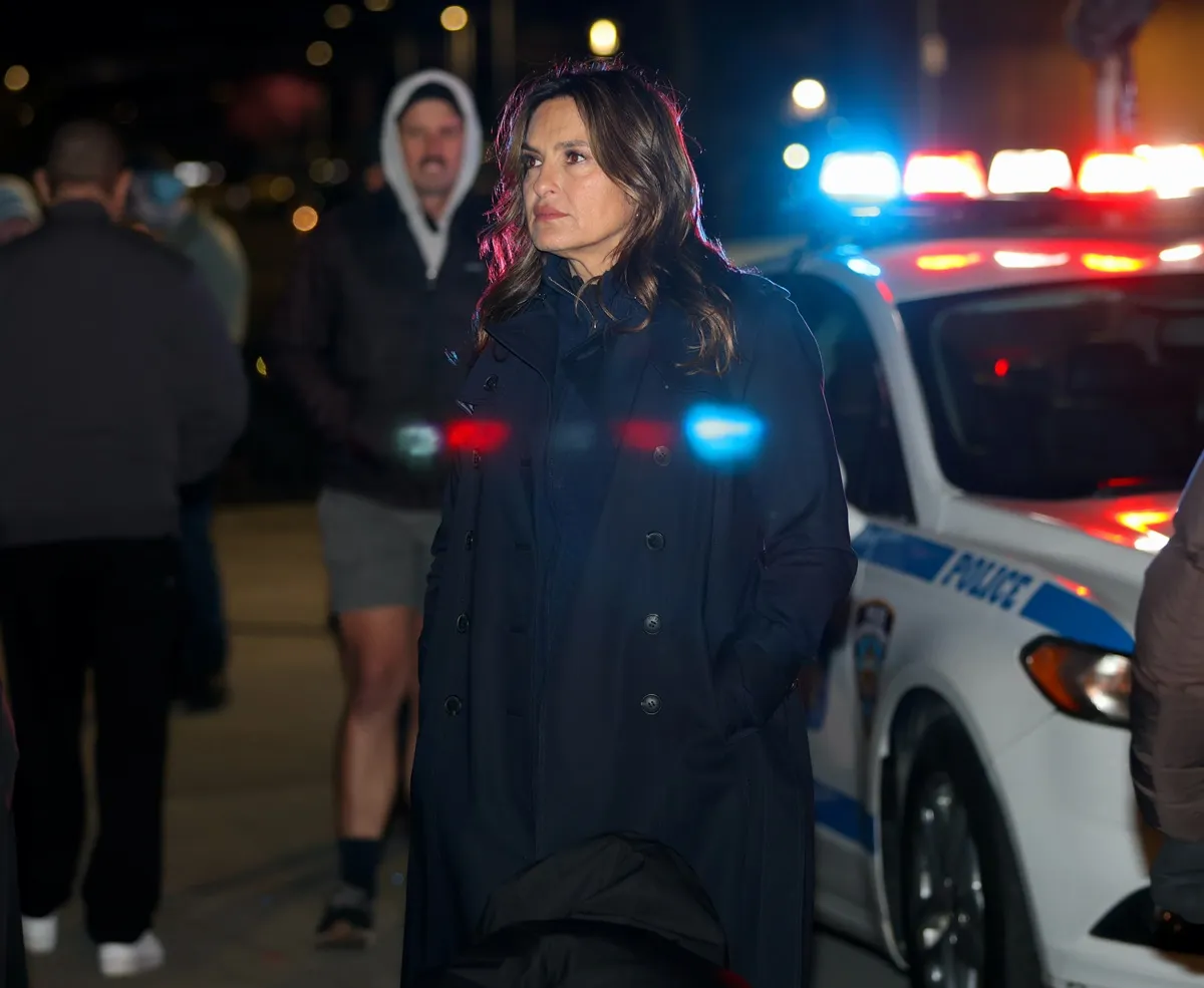 Mariska Hargitay posing on set of 'Law & Order SVU'.