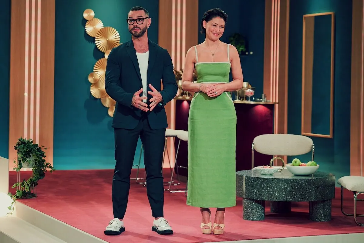 'Love Is Blind: UK' hosts Matt and Emma Willis on the set of the Netflix show