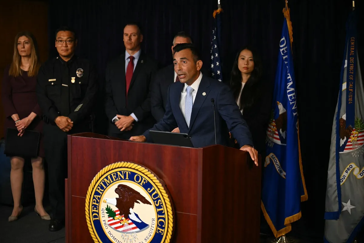 US Attorney for the Central District of California, Martin Estrada speaks at a press conference announcing arrests in connection with the death of Matthew Perry