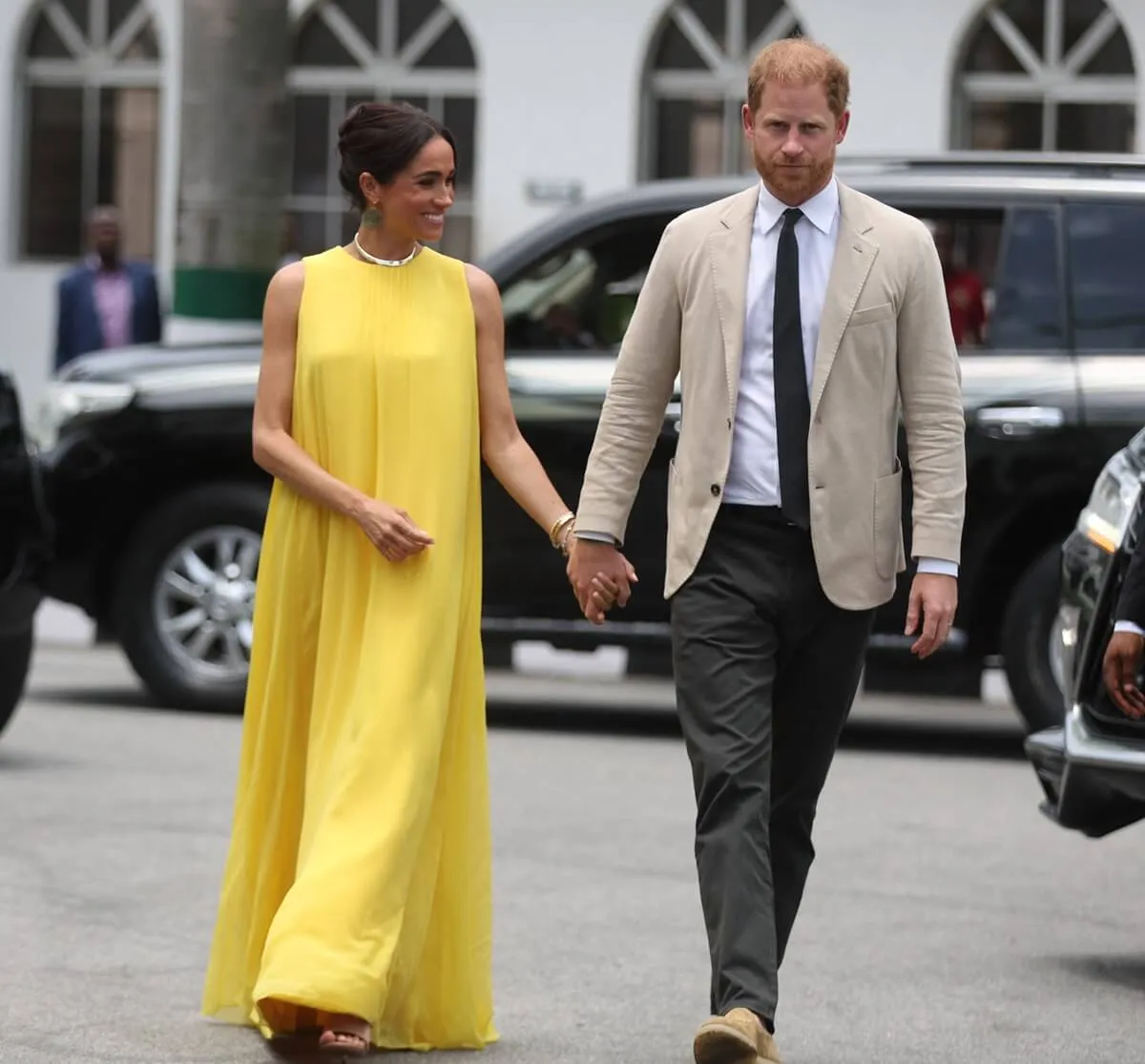 Meghan Markle and Prince Harry arrive at the State Governor House in Lagos