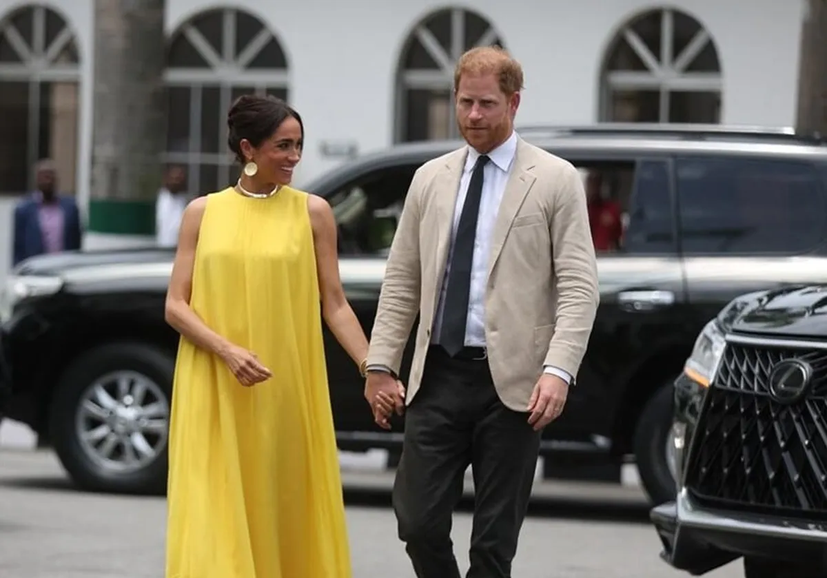 Meghan Markle and Prince Harry arrive at the State Governor House in Lagos, Nigeria