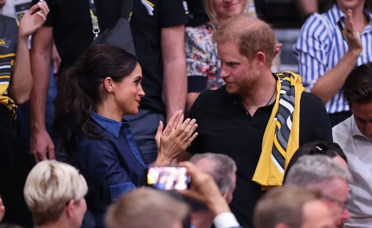 Meghan Markle and Prince Harry watch a gold medal match between Team Colombia and Team Poland at the Invictus Games Düsseldorf 2023