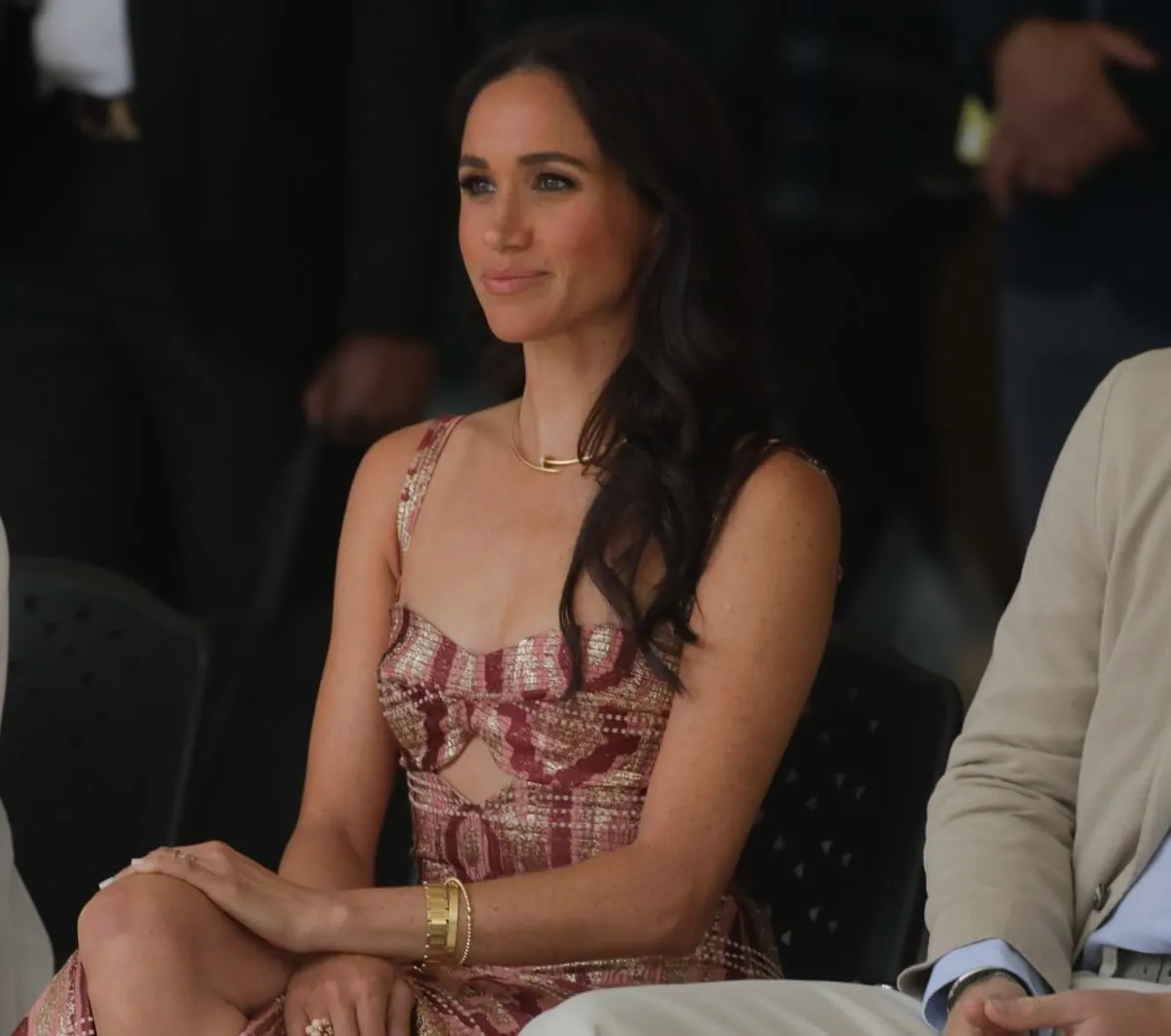 Meghan Markle watching a performance during visit Delia Zapata Art Center in Bogota, Colombia