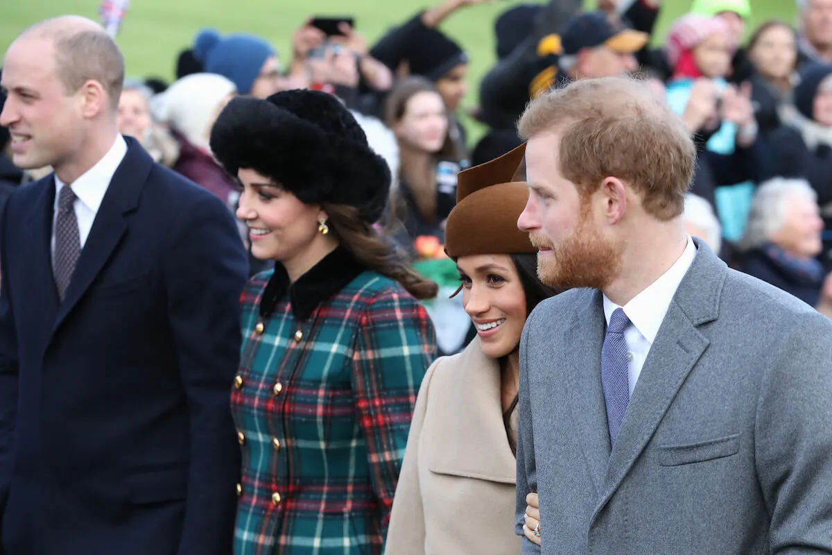 Meghan Markle, whose observation might've started 'all the tensions' with Prince William and Kate Middleton, walks with the couple and Prince Harry