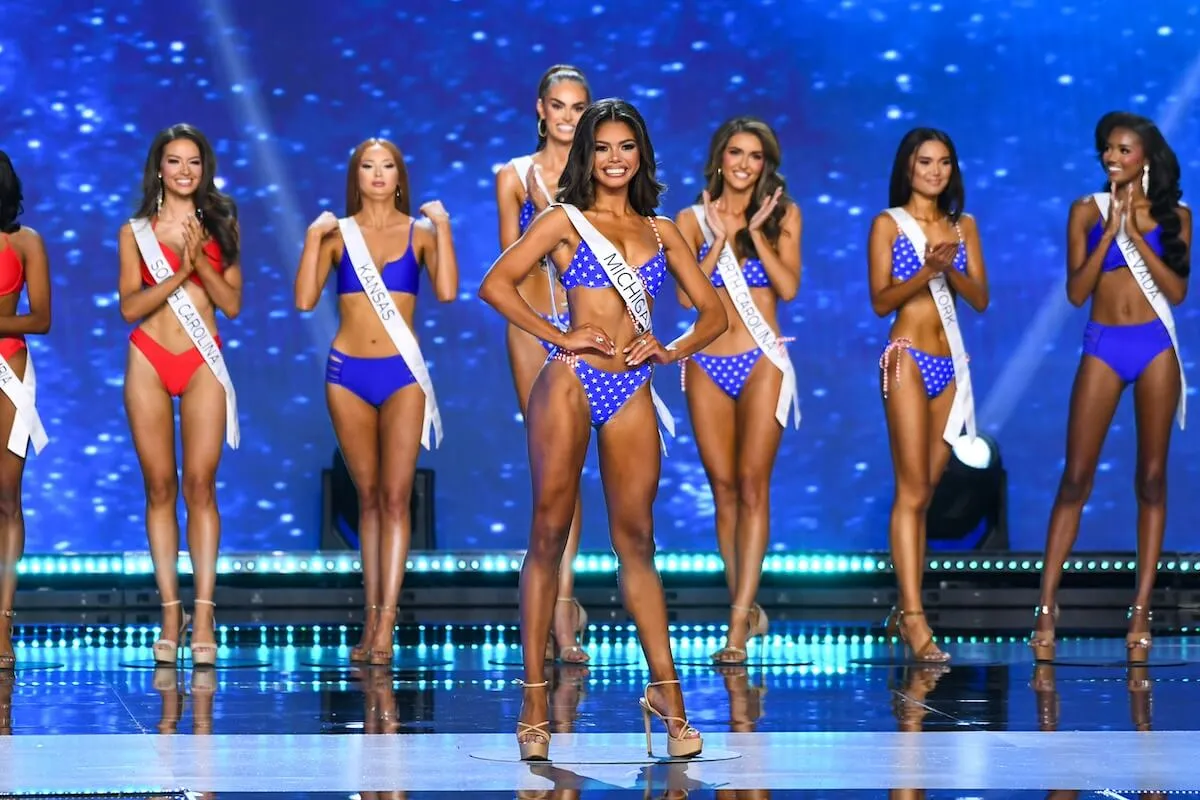 Women on stage during the swimsuit competition at Miss USA 2024