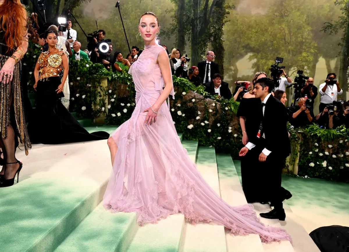 Actor Phoebe Dynevor wears a pale purple dress and her engagement ring at the Metropolitan Museum of Art Costume Institute Benefit Gala 2024