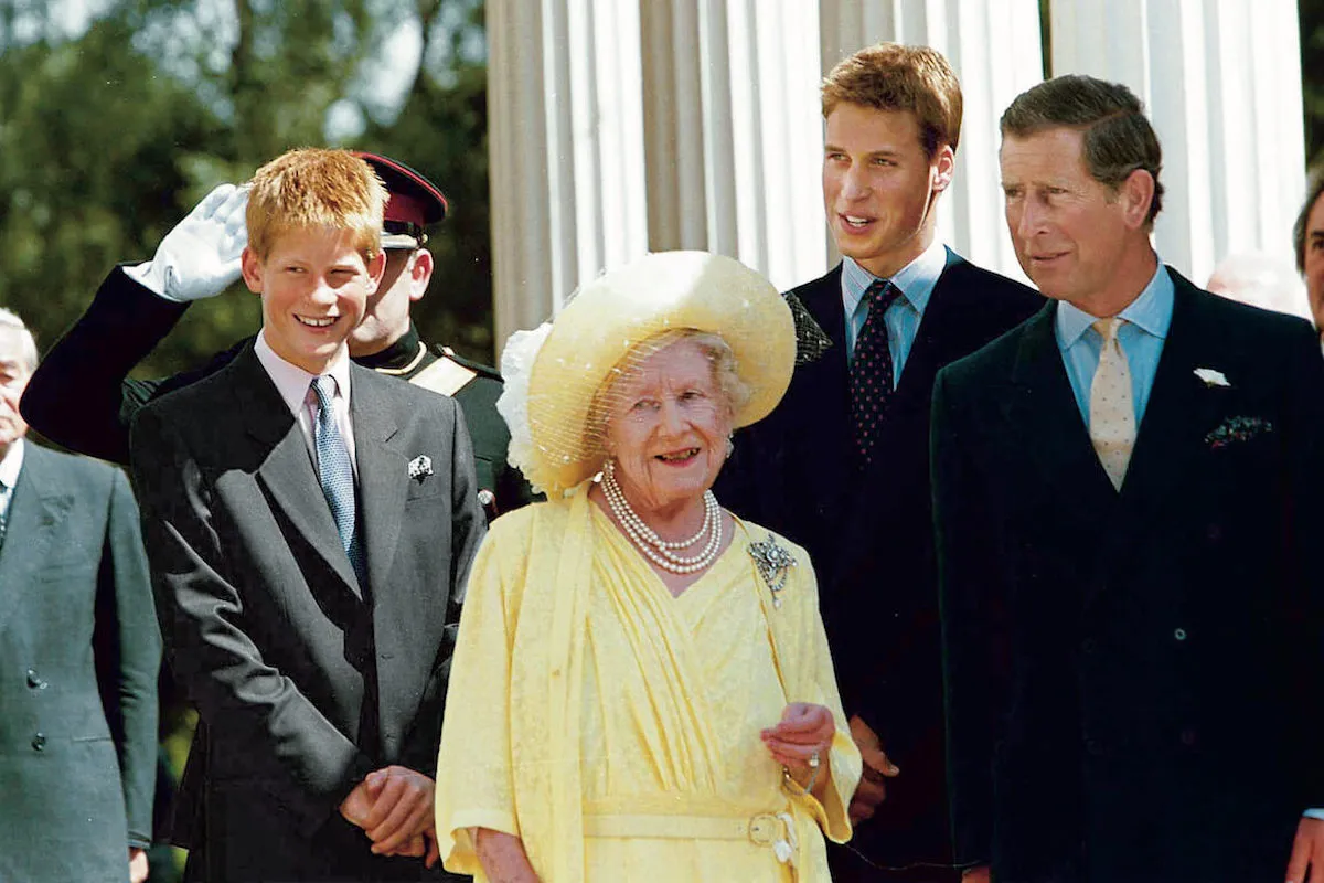 Prince Harry, Queen Mother, Prince William, and King Charles