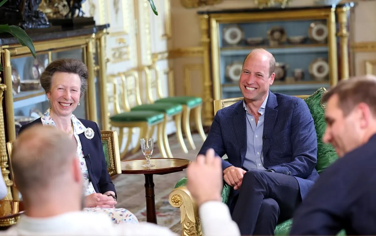 Princess Anne and Prince William during the recording of a special episode of 'The Good, The Bad and The Rugby' podcast