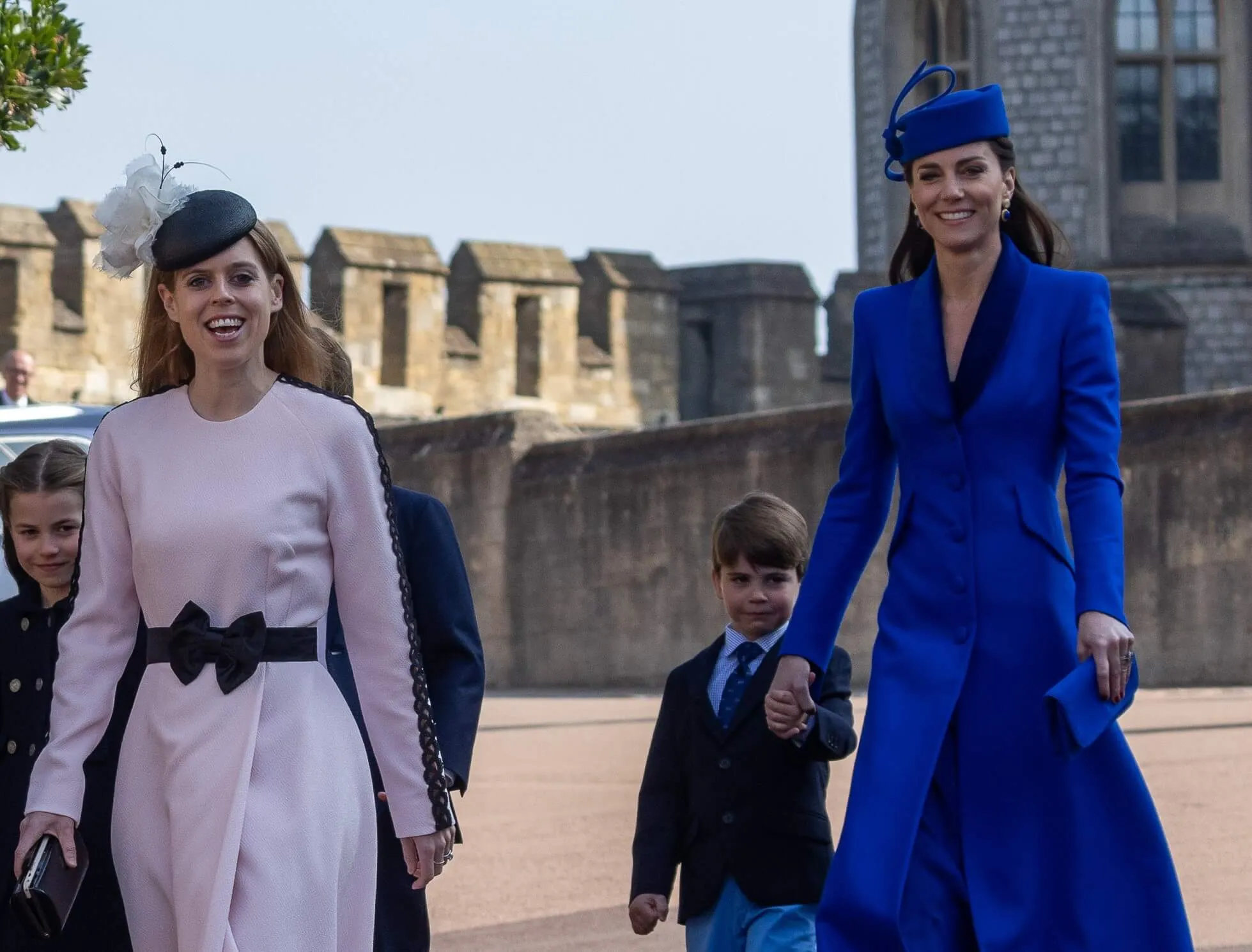 Princess Beatrice, Kate Middleton, and other members of the royal family arrive to attend the Easter Sunday church service at St. George's Chapel