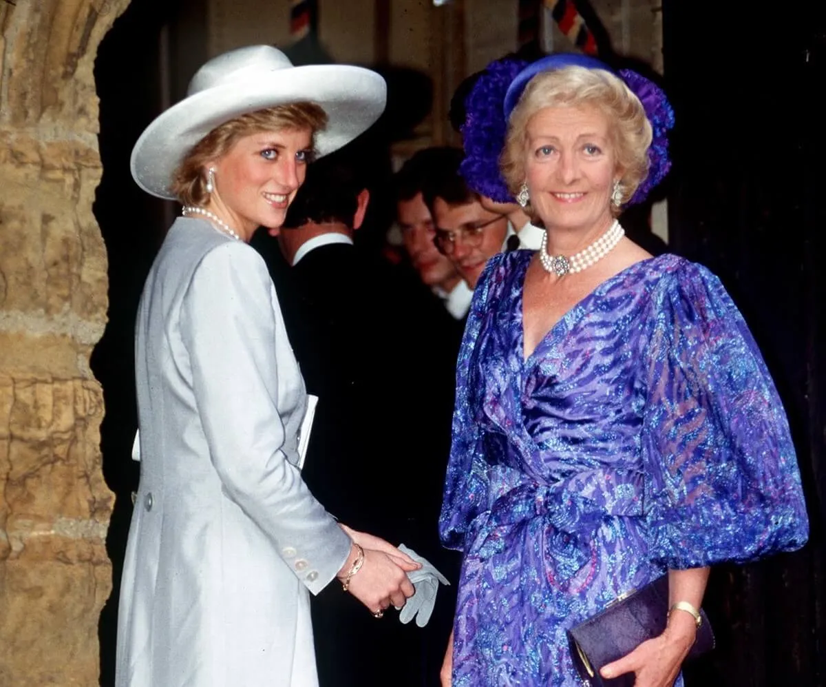 Princess Diana and her mother, Frances Shand Kydd, attending a wedding together