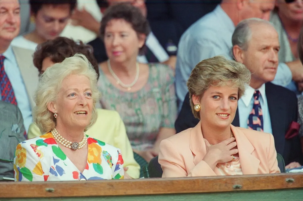 Princess Diana sitting next to her mother, Frances Shand Kydd, at Wimbledon (circa 1993)