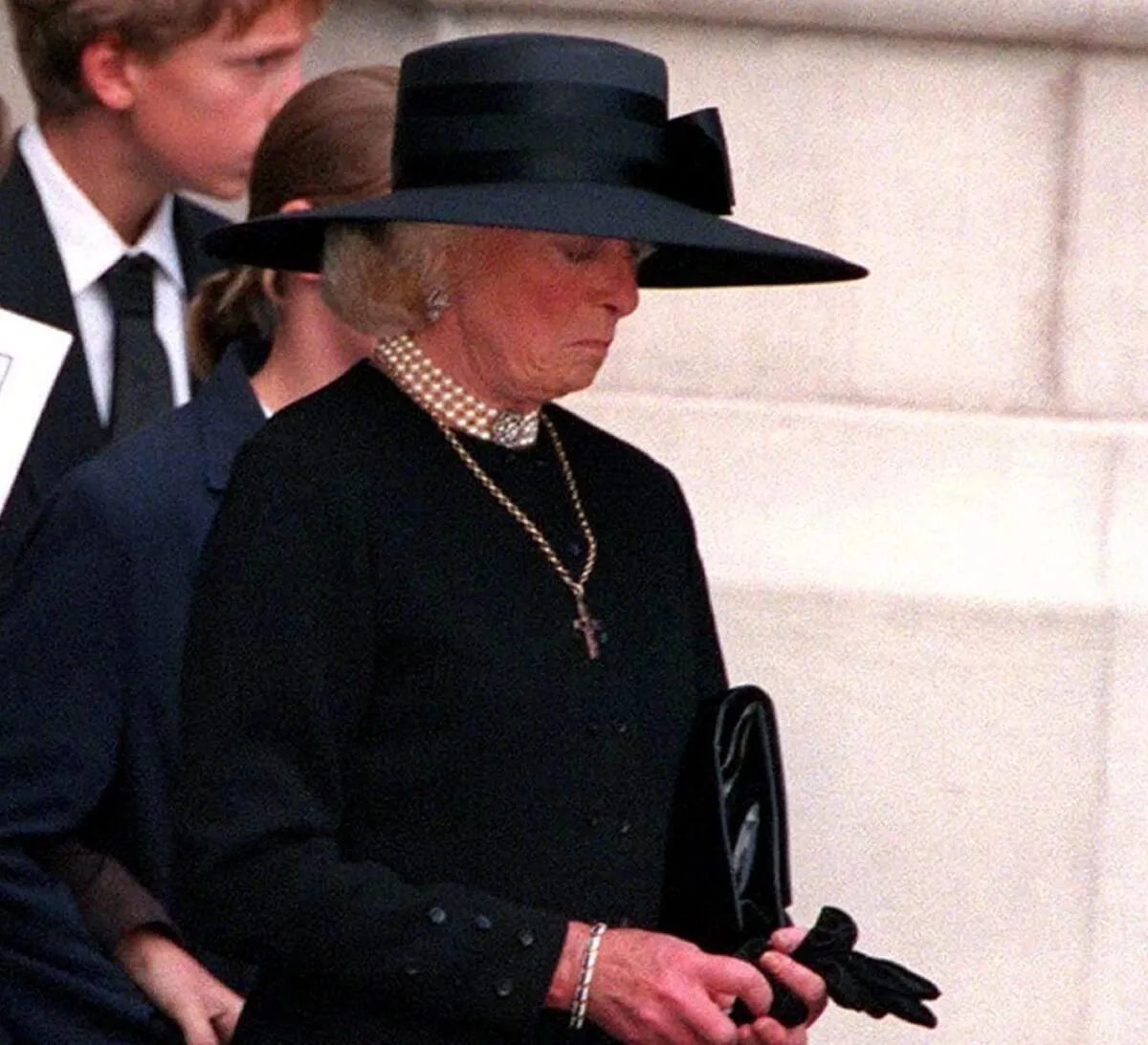 Princess Diana's mother, Frances Shand Kydd, leaving her daughter's funeral at Westminster Abbey