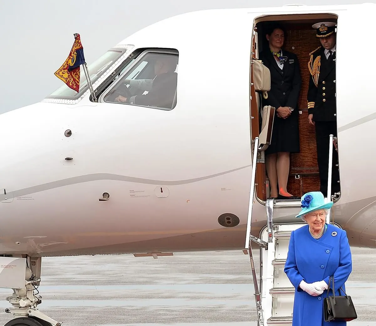 Queen Elizabeth II arrives at Tegel airport for a four-day visit to Germany