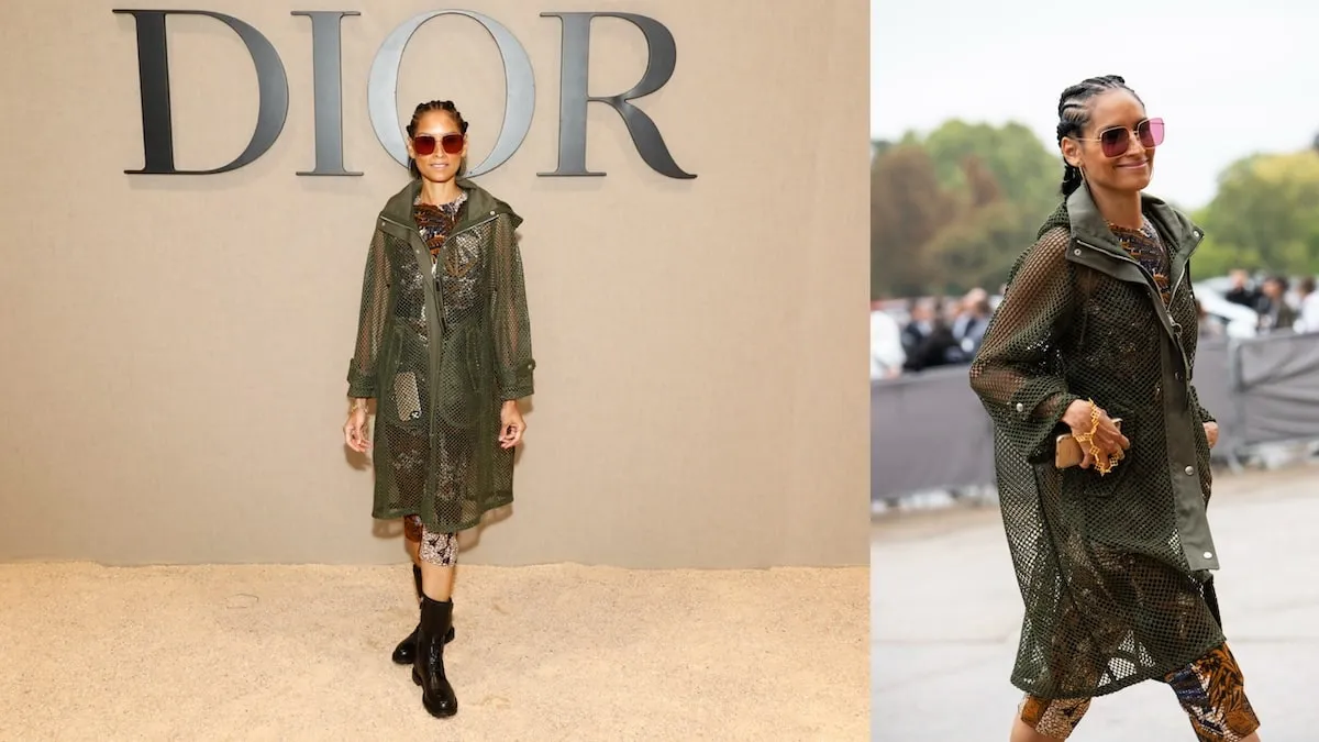 Wearing an army green Dior outfit, Racquel Chevremont attends a Dior fashion show in Paris in 2019