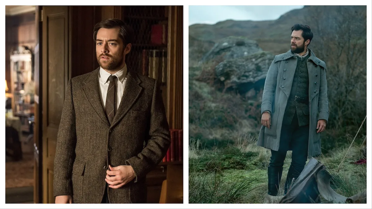 Side by side photos of Roger in 'Outlander' Season 2 and Season 7B