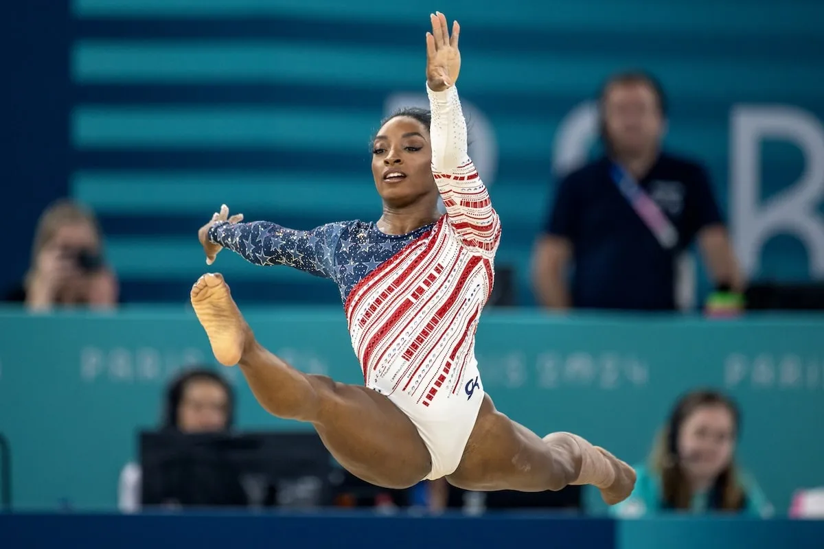 Gymnast Simone Biles of the United States performs her floor routine