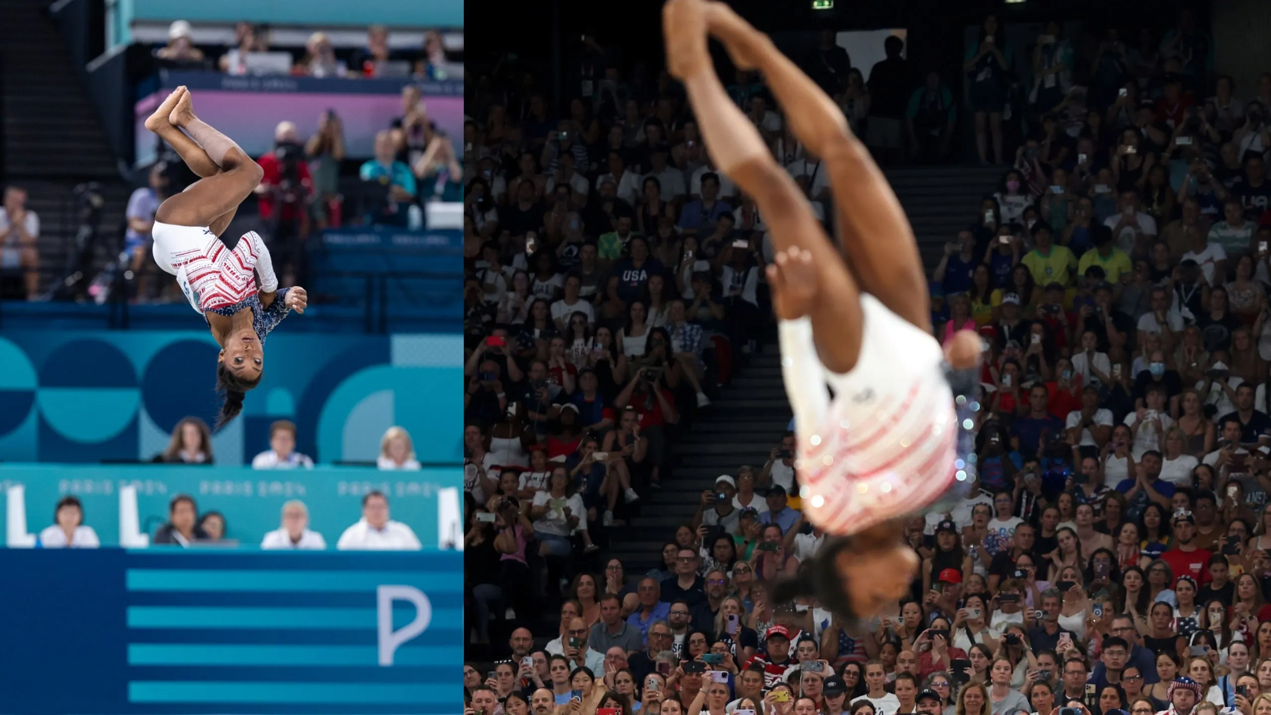 Gymnast Simone Biles of the United States performs her floor routine