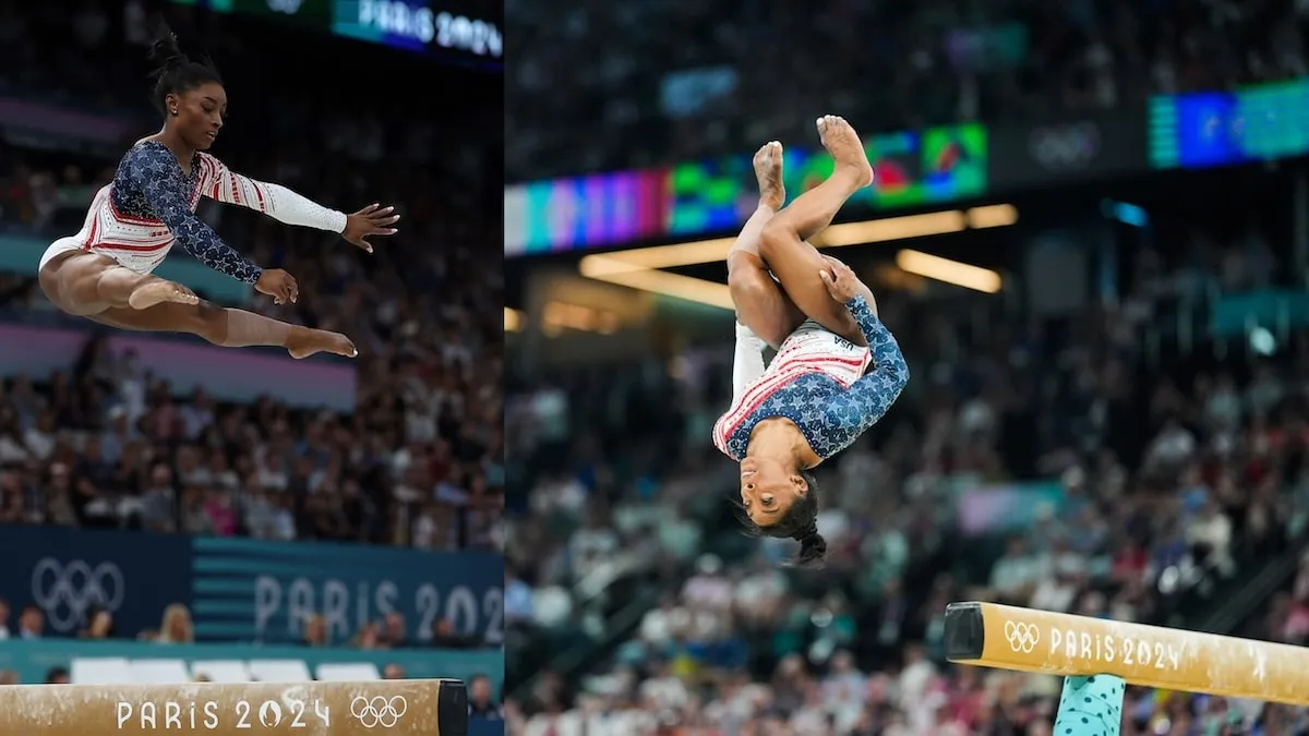 Gymnast Simone Biles of the United States competes on the balance beam