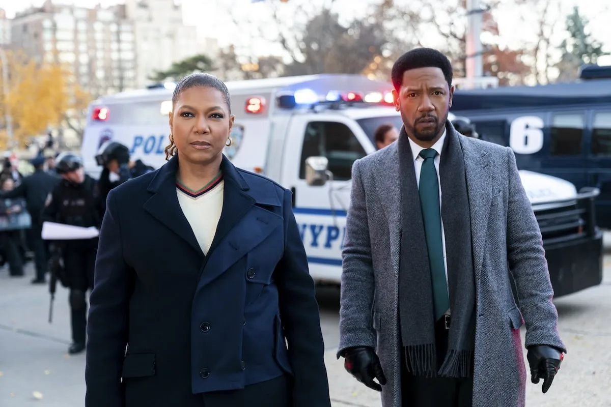 Actors Queen Latifah as Robyn McCall and Tory Kittles as Detective Marcus Dante film a scene for 'The Equalizer'