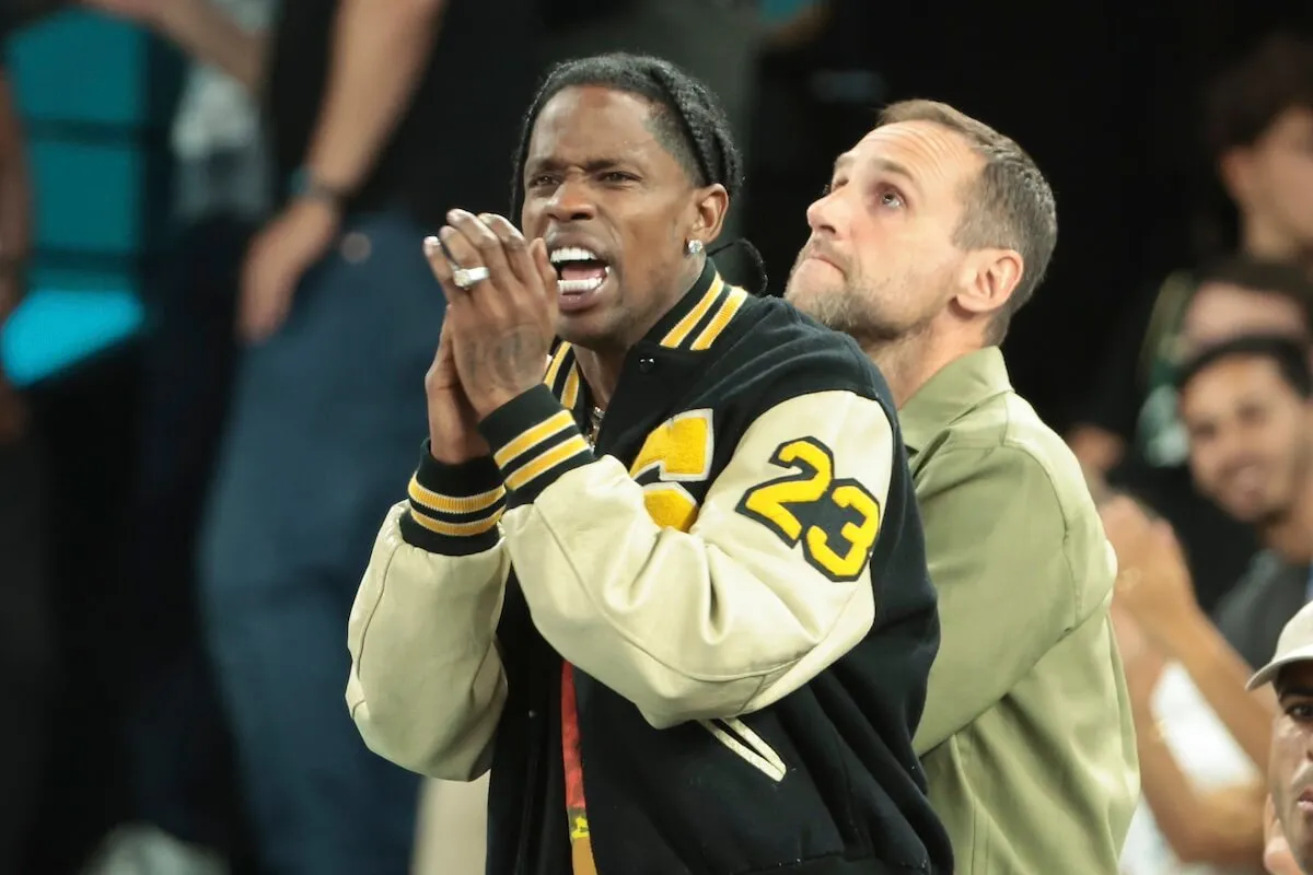 Travis Scott cheering on Team USA men's basketball at the Olympics