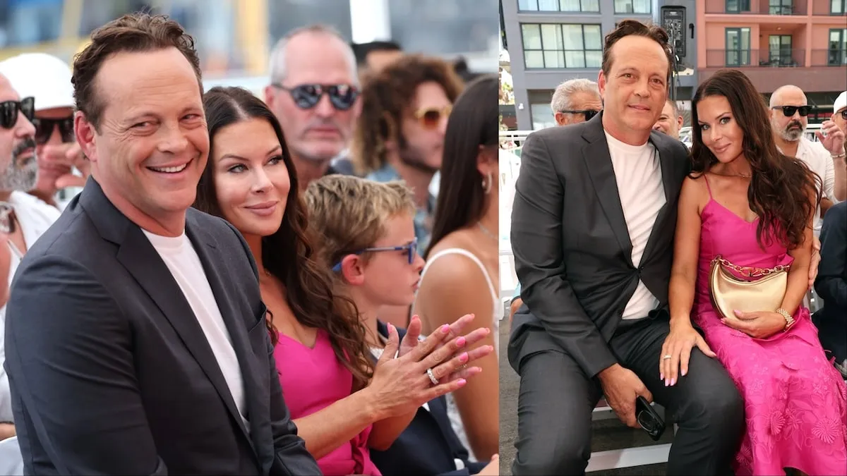 Married couple Vince Vaughn and Kyla Weber sit together at his star ceremony