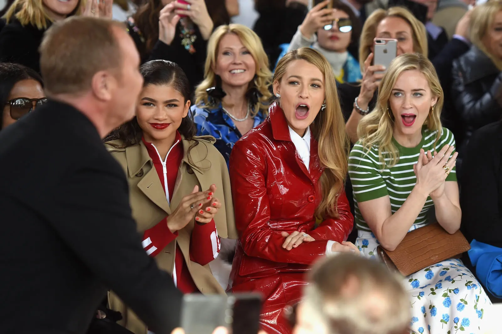 Zendaya, Blake Lively, and Emily Blunt sitting next to each other at the Michael Kors Collection Fall 2018 Runway Show