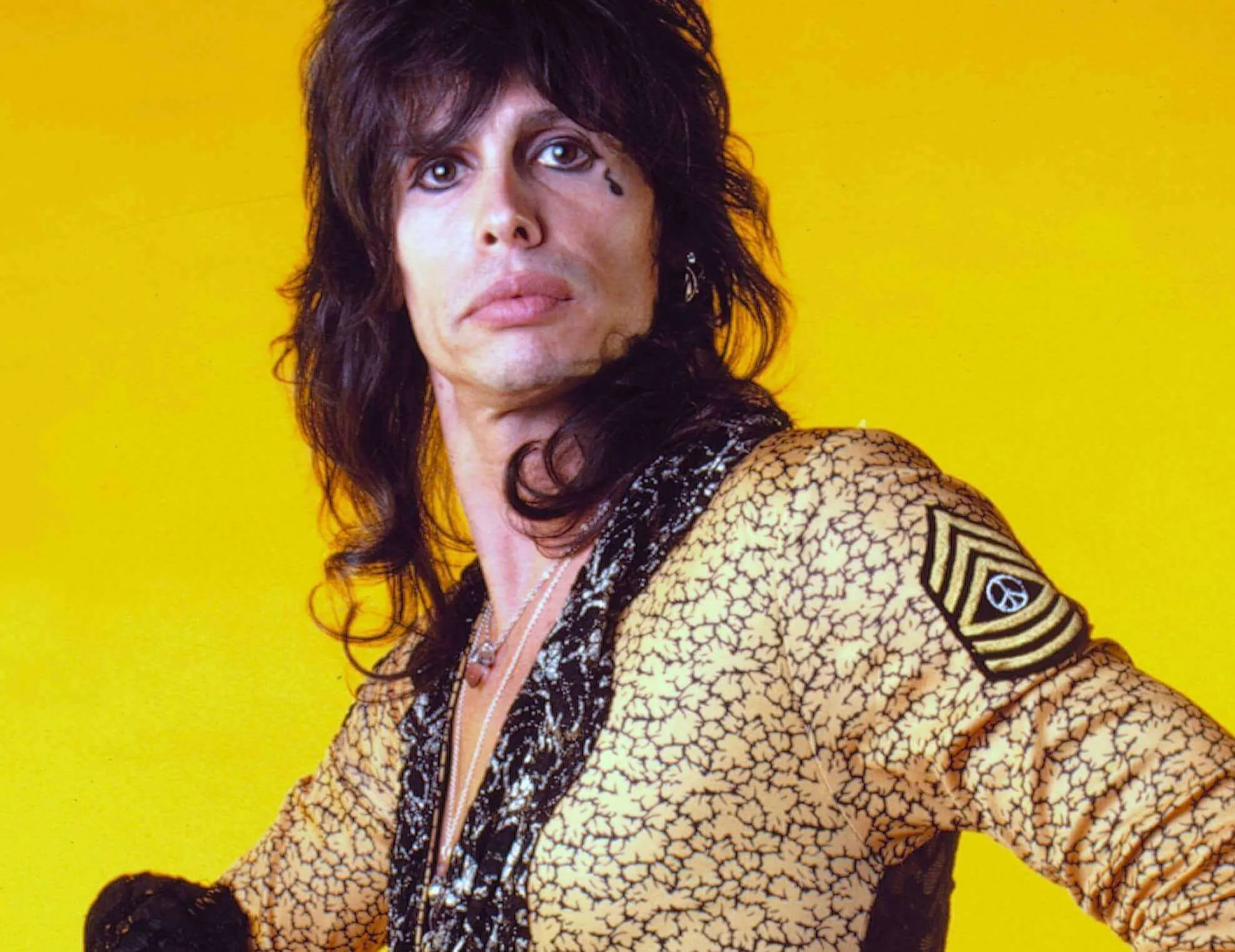 Aerosmith's Steven Tyler with a yellow background