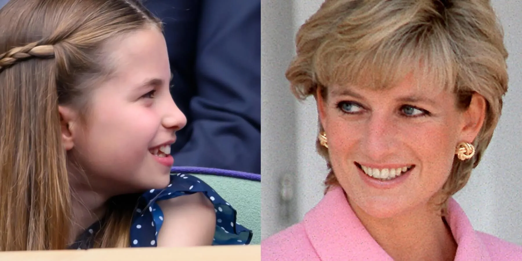 A side by side set of photographs of Princess Charlotte and her grandmother Princess Diana.