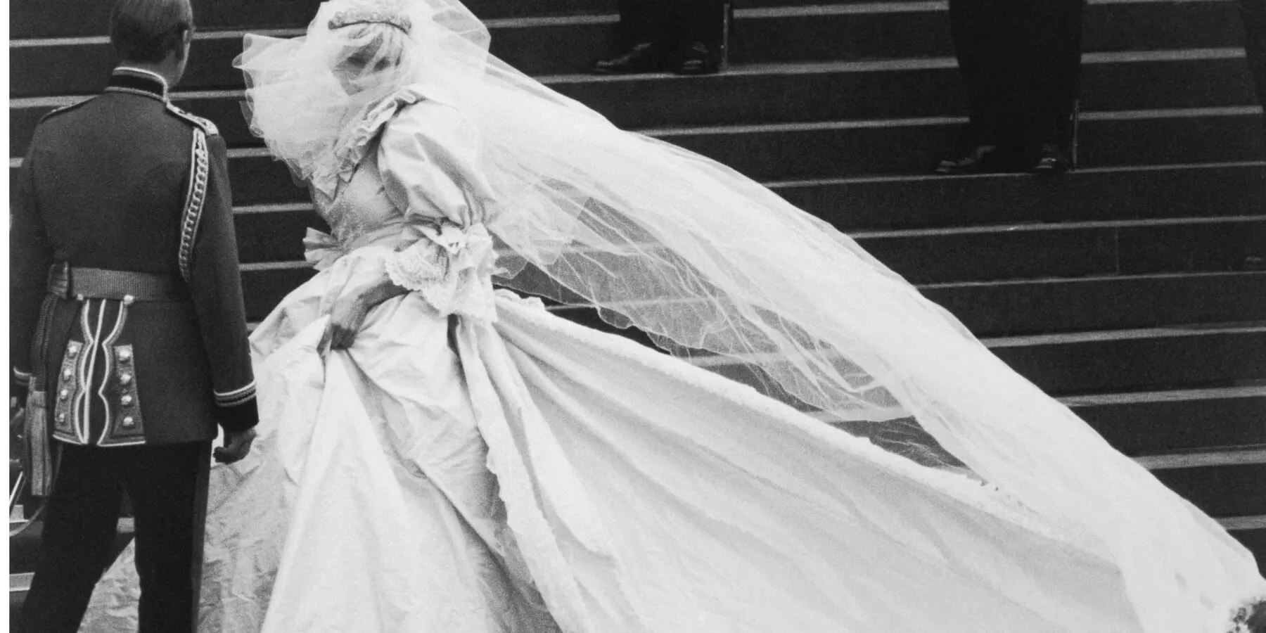 Princess Diana enters St. Paul's Cathedral on her July 1981 wedding day.