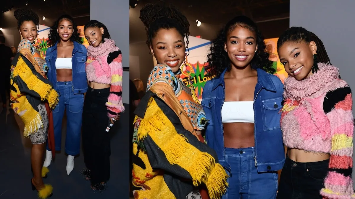 Young celebrities Chloe Bailey, Lori Harvey, and Halle Bailey stand together at a media event in 2017