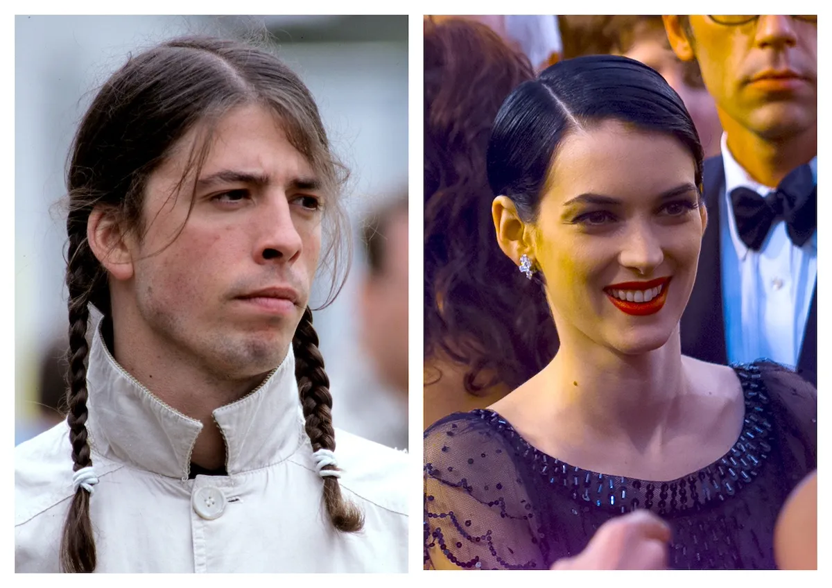 Side by side photos to Dave Grohl with braids and Winona Ryder at the Emmys in 1997