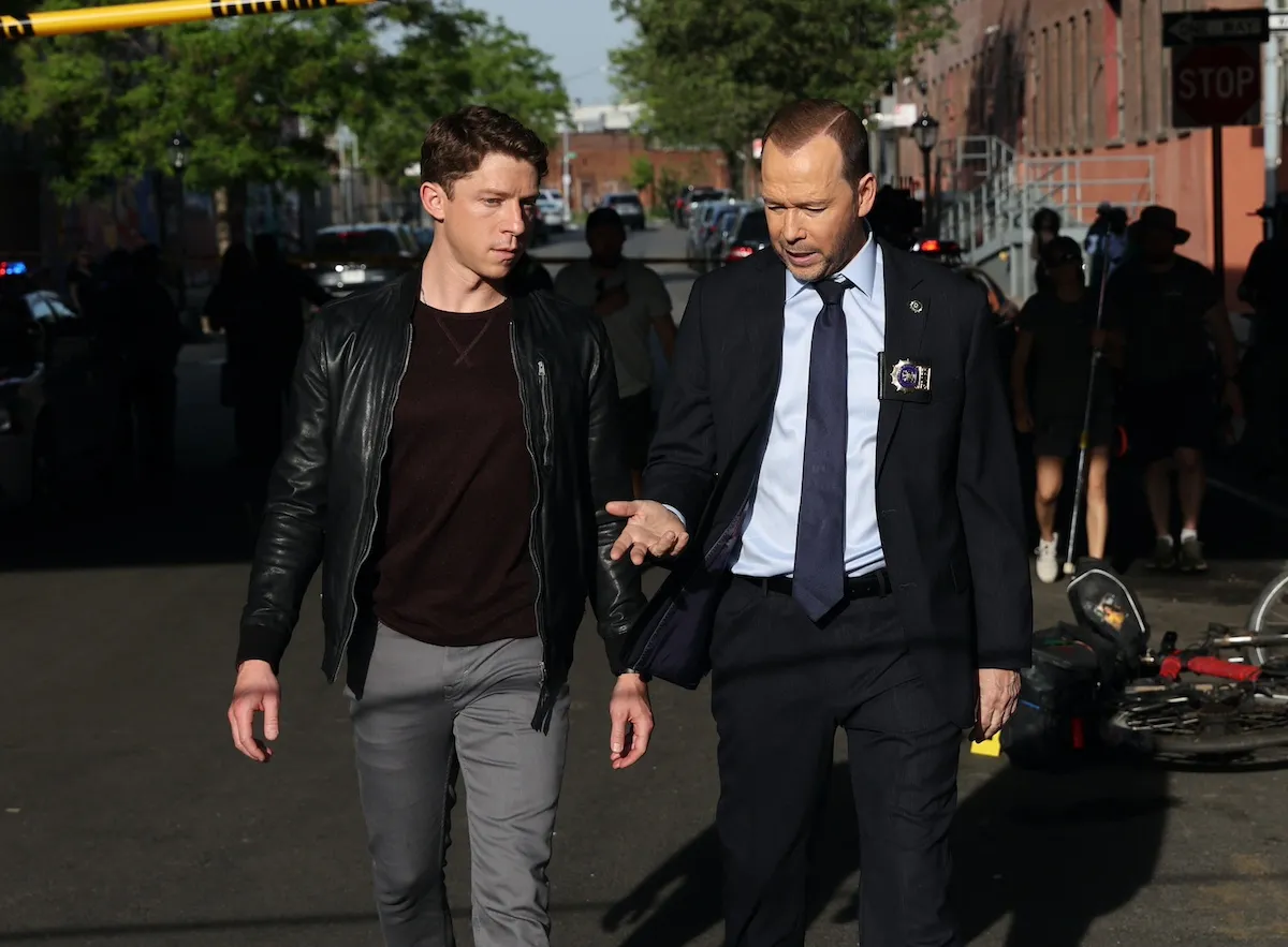 Will Hochman and Donnie Wahlberg on the set of 'Blue Bloods' in New York City