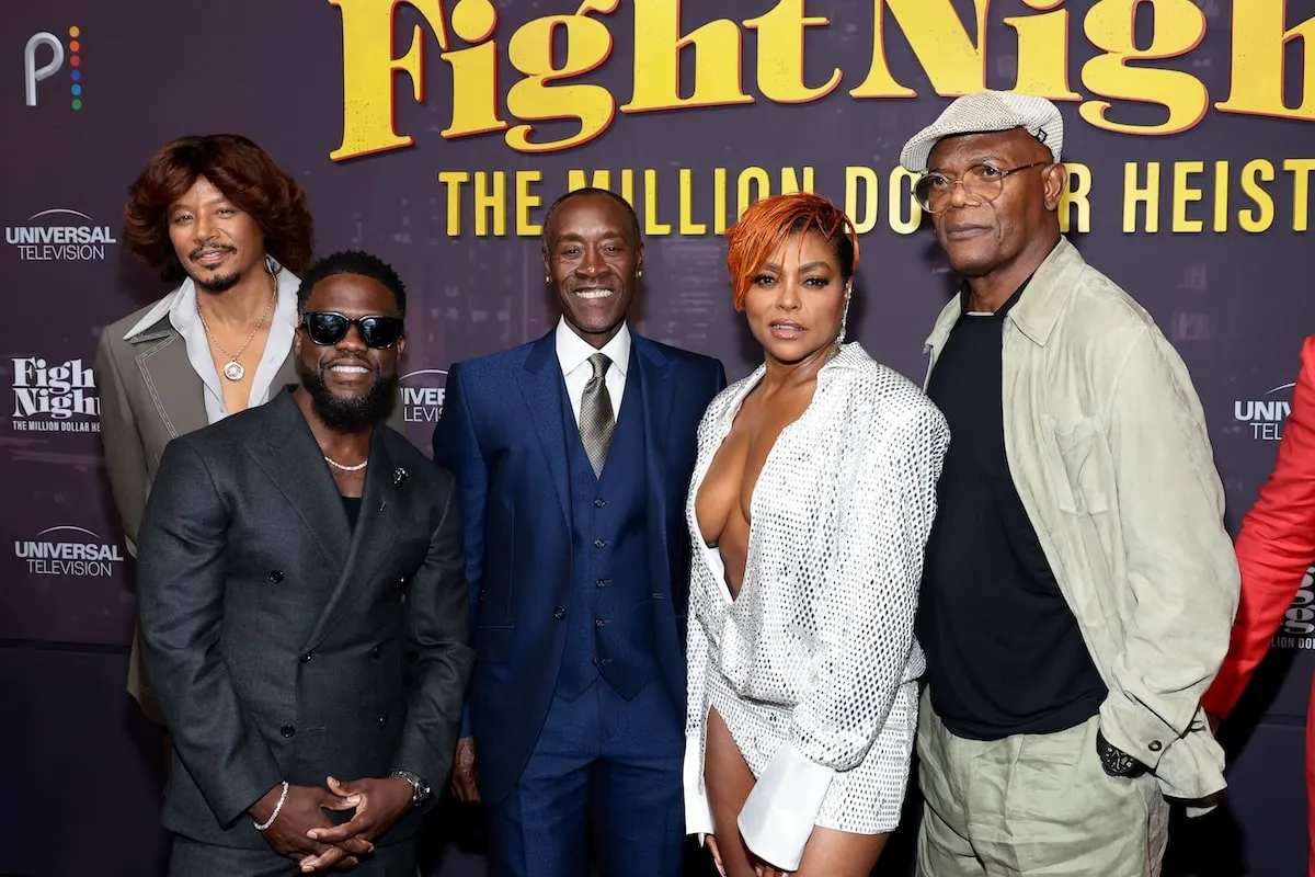 The cast of Fight Night, Terrence Howard, Kevin Hart, Don Cheadle, Taraji P. Henson and Samuel L. Jackson, stand together for a photo on the red carpet