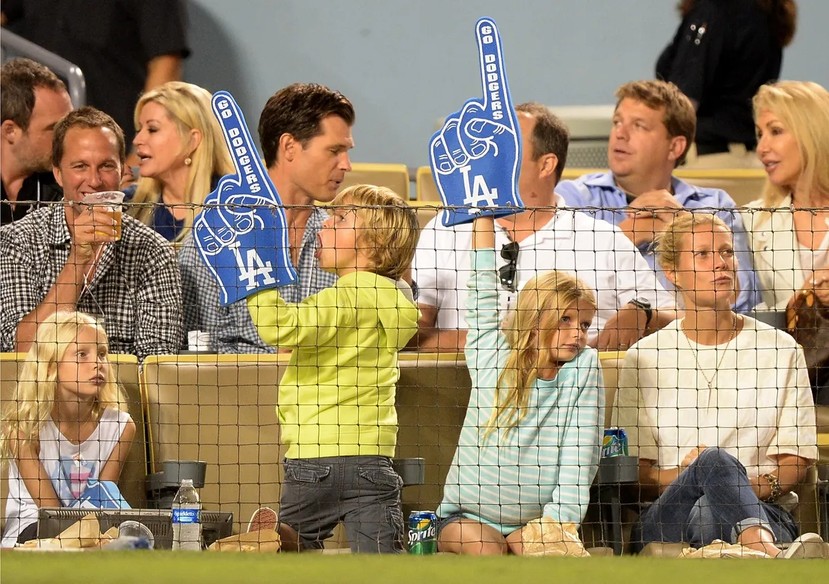 Gwyneth Paltrow and kids take in a game at Dodger Stadium