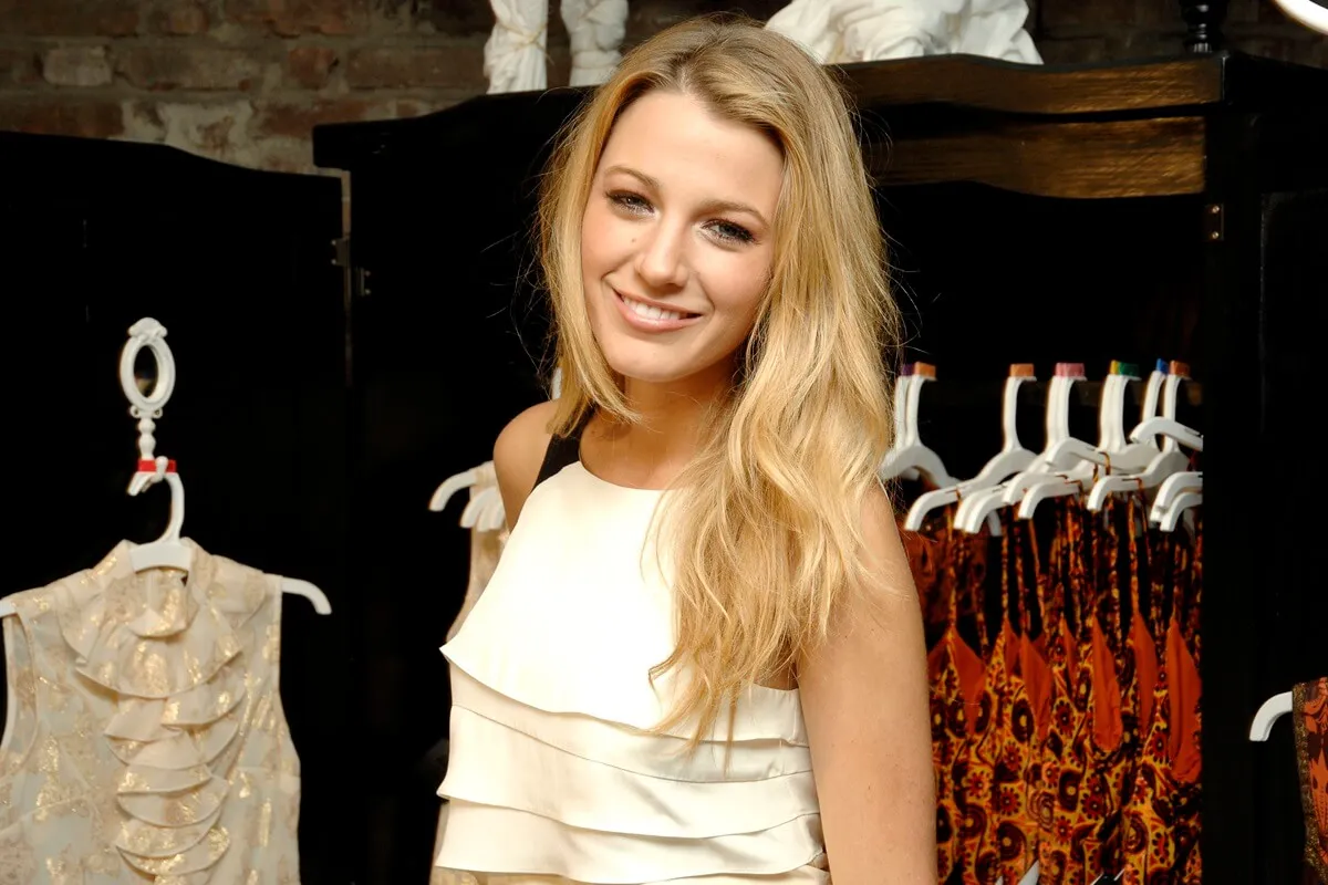 Blake Lively posing in a white dress while at the Limited Edition ANNA SUI for TARGET "Gossip Girl" Inspired Collection NYC Debut.