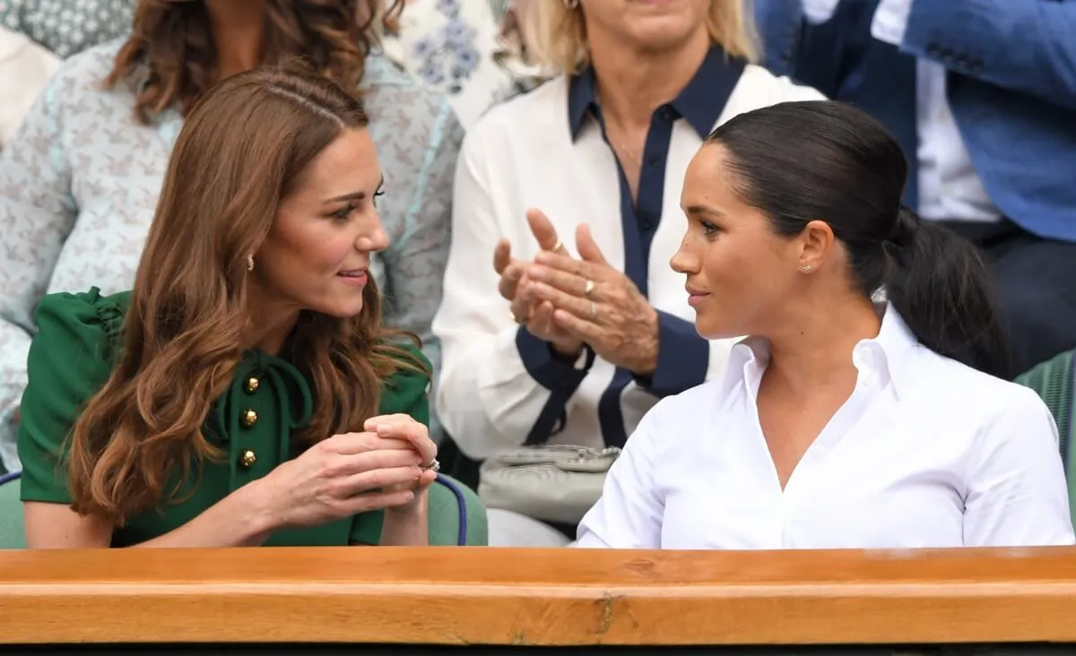 Kate Middleton and Meghan Markle in the Royal Box during the 2019 Wimbledon Tennis Championships