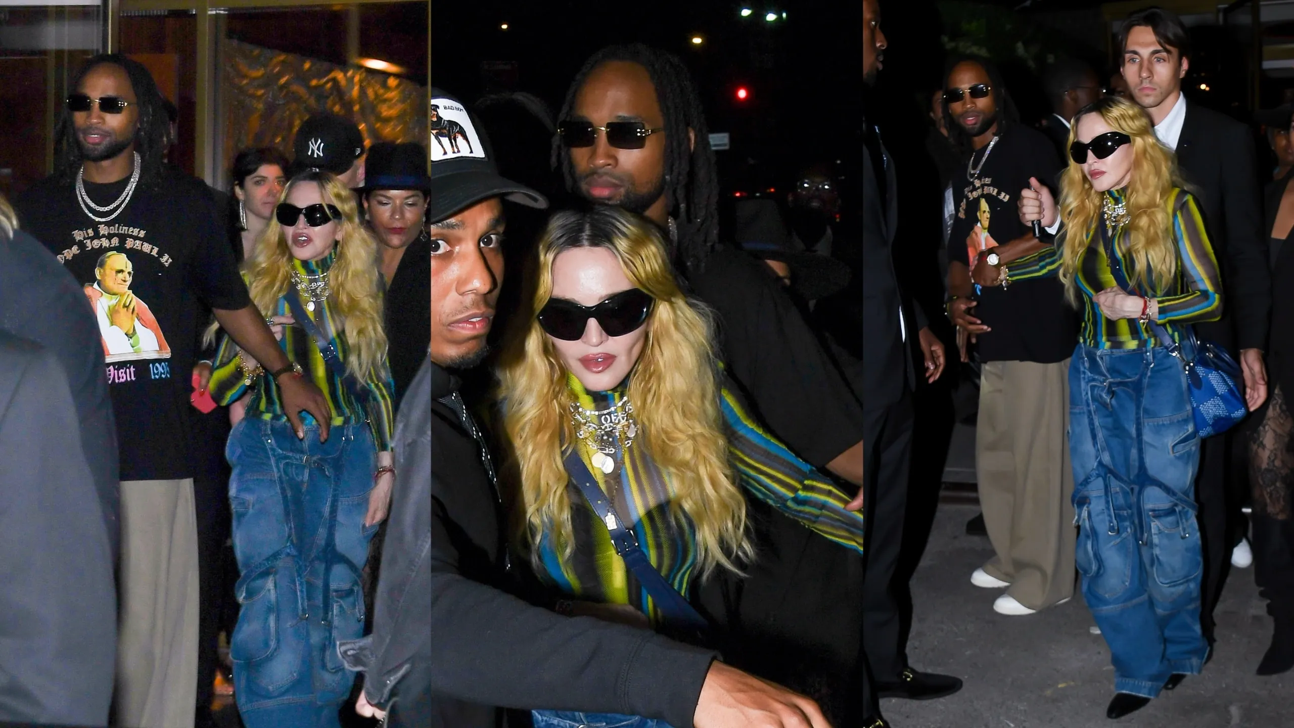 Singer Madonna and boyfriend Akeem are flanked by security guards as they exit an afterparty in NYC