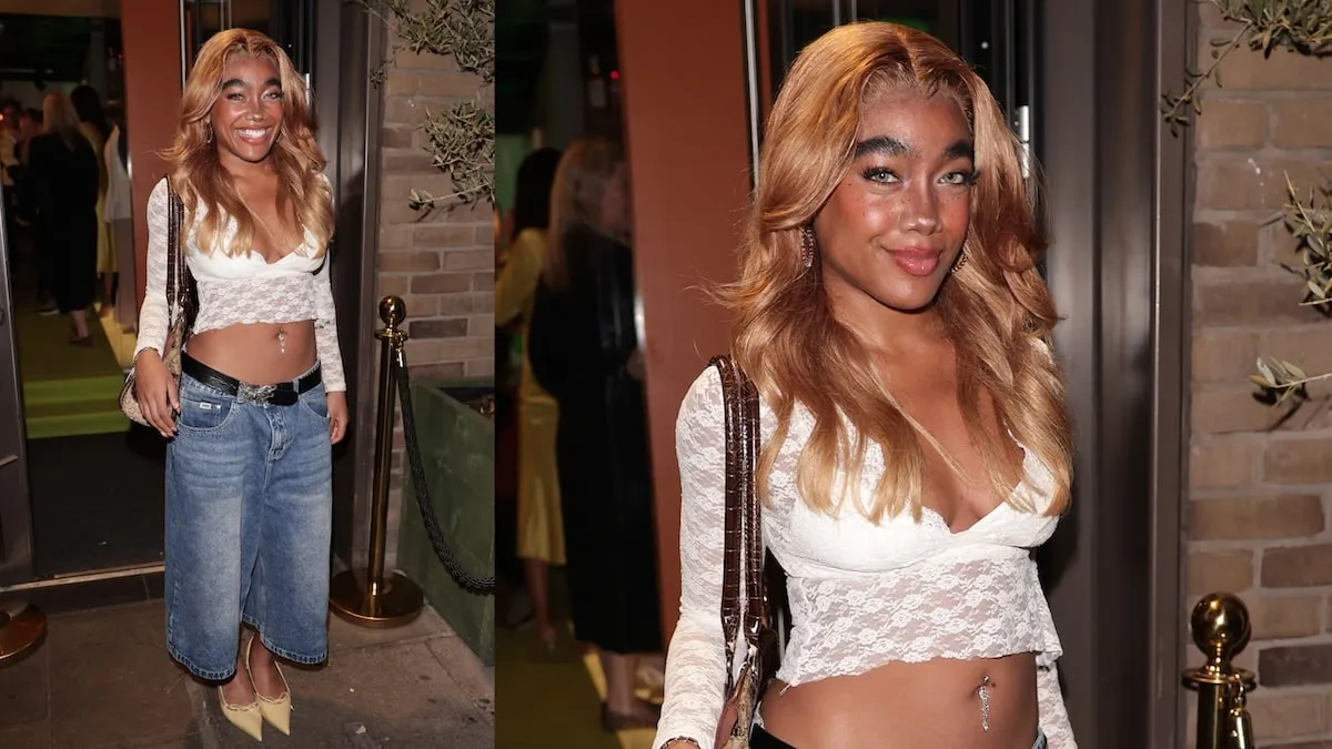 Influencer Marii King wears a white lace top and denim pants to a special dinner in London