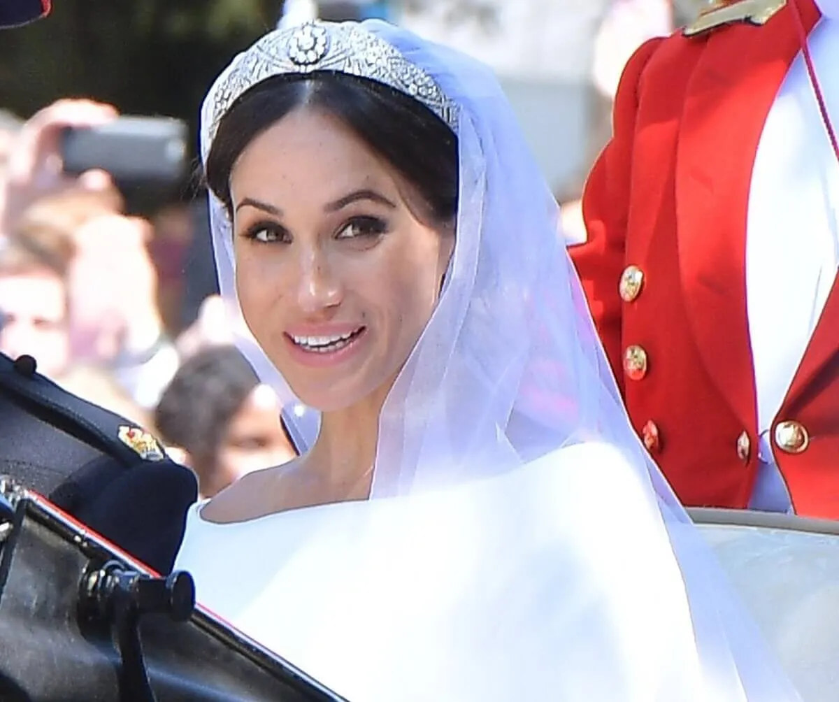 Meghan Markle leaves Windsor Castle in the Ascot Landau carriage after her wedding to Prince Harry