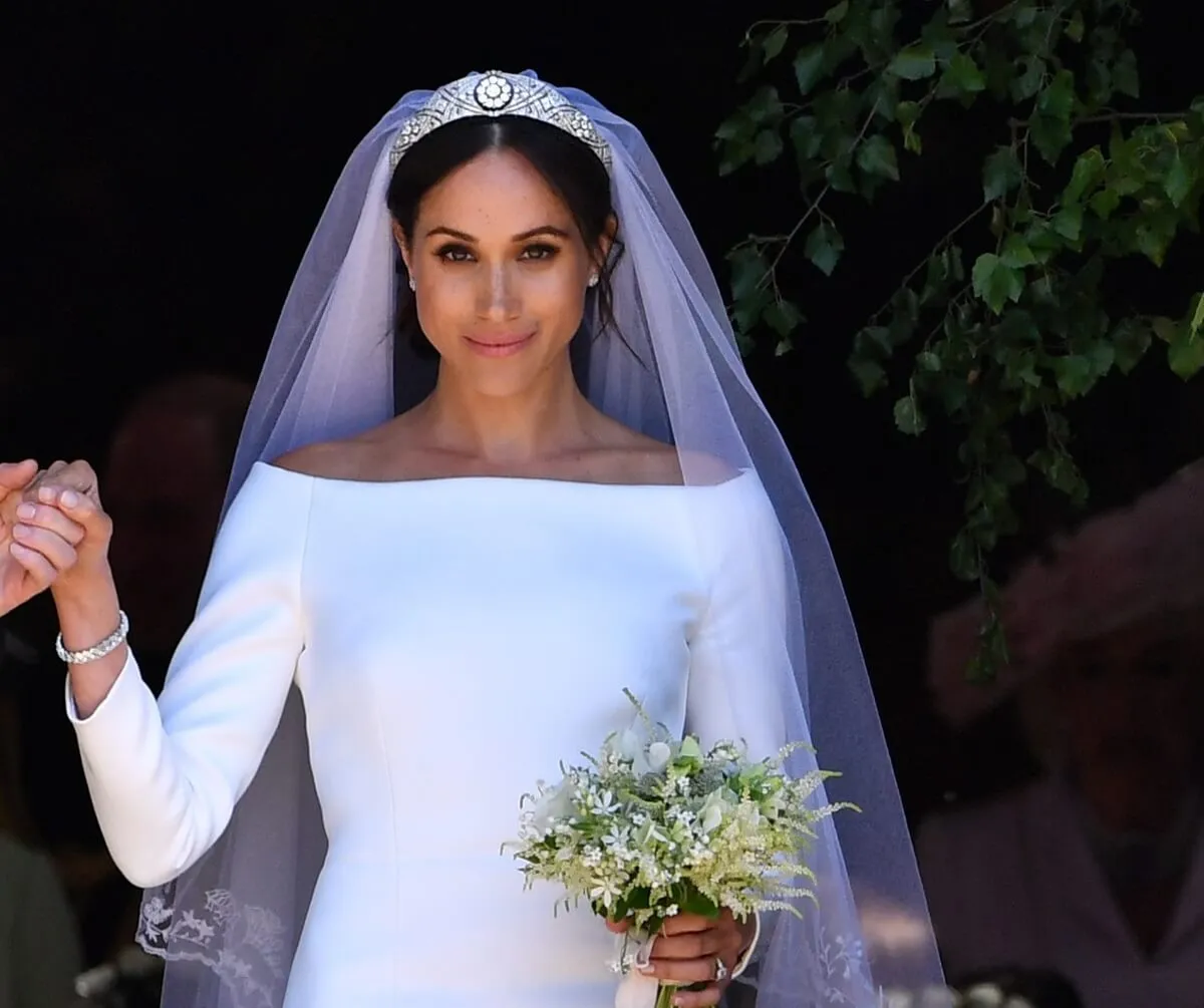 Meghan Markle leaves from the West Door of St. George's Chapel, Windsor Castle following her wedding to Prince Harry