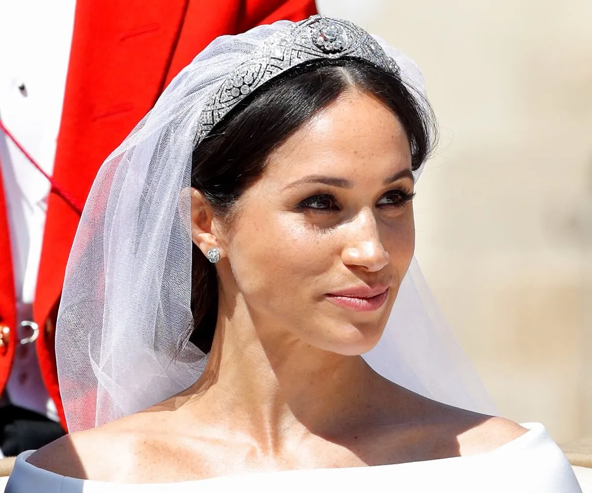 Meghan Markle wearing the bandeau diamond tiara the day she married Prince Harry