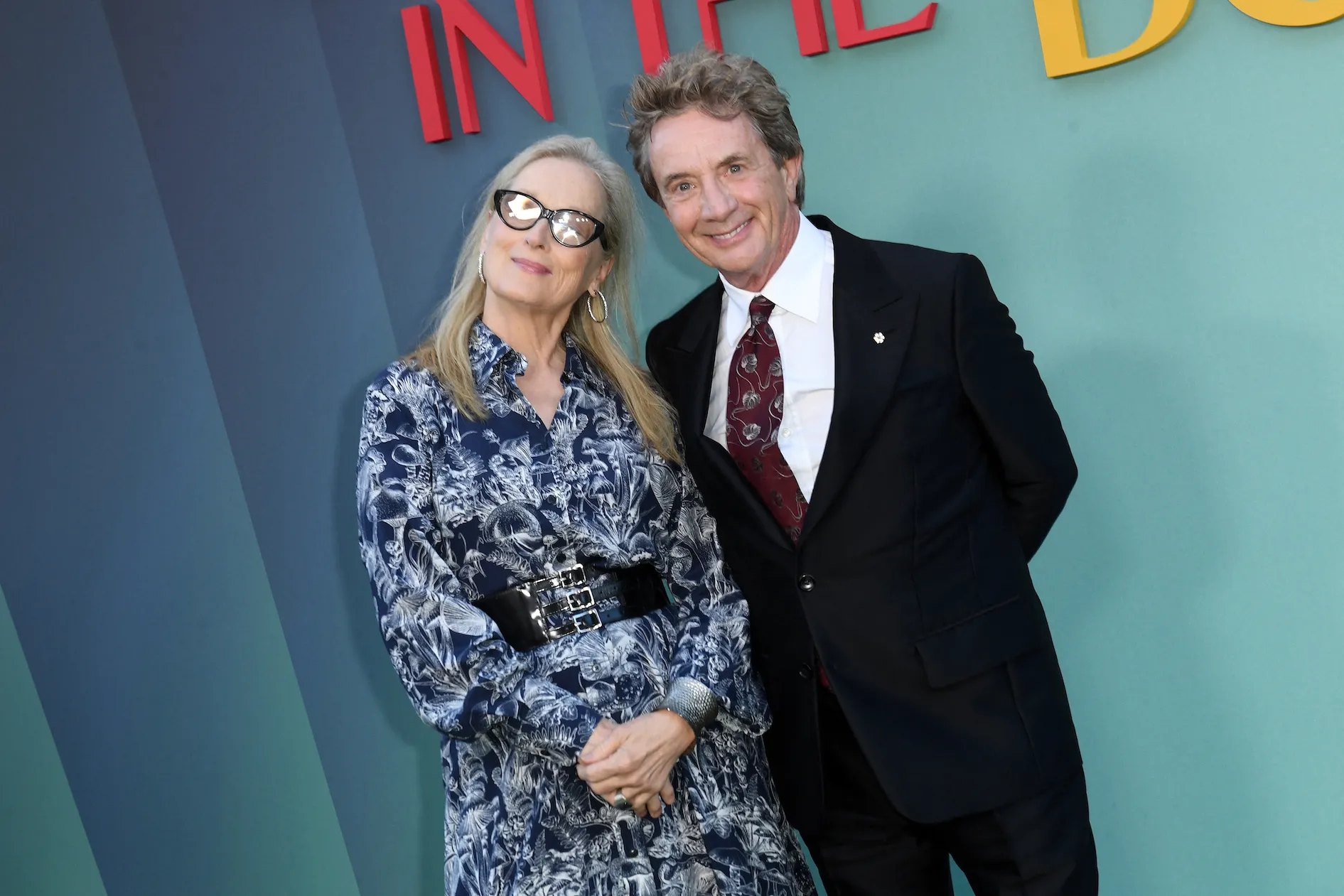 Meryl Streep and Martin Short posing side by side at Hulu's 'Only Murders in the Building' premiere