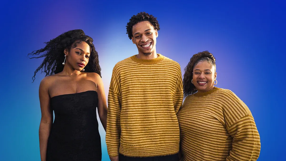 Nylah, Shahid, and Dia from 'I Love a Mama's Boy' Season 4 on a blue background