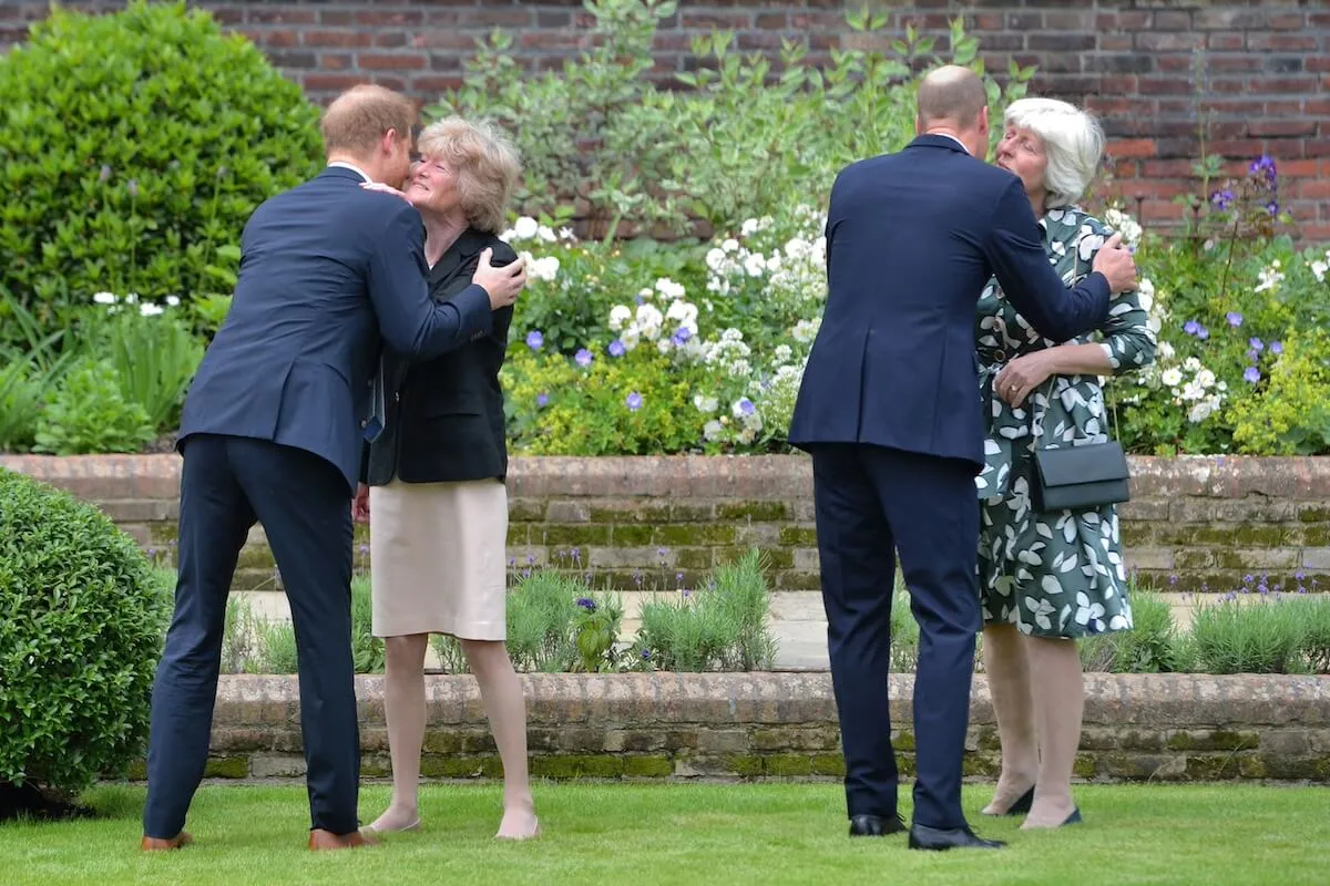 Prince Harry and Prince William hug Princess Diana's sisters,Lady Sarah McCorquodale and Lady Jane Fellowes, respectively, in 2021