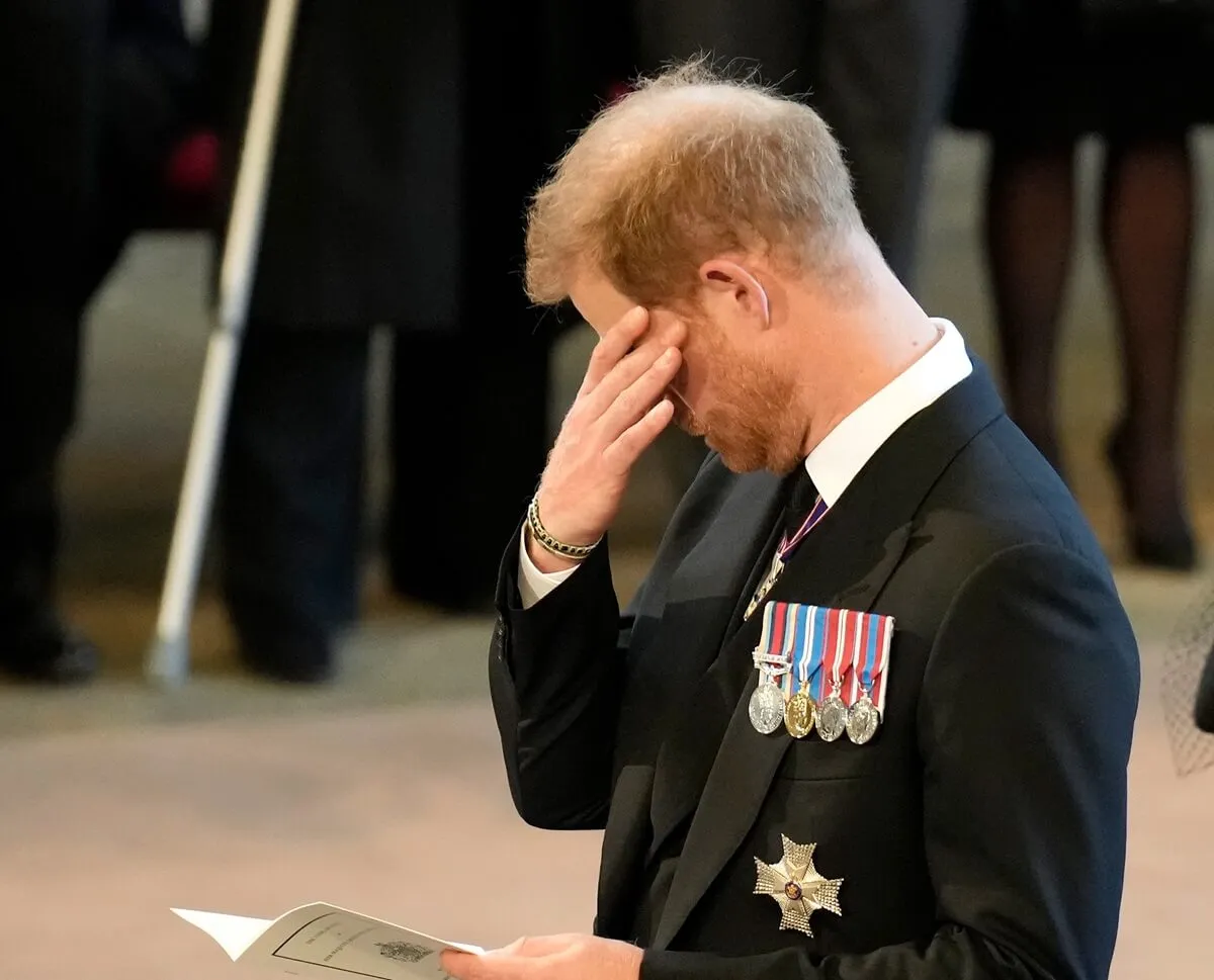 Prince Harry after the procession for the Lying-in State of Queen Elizabeth II