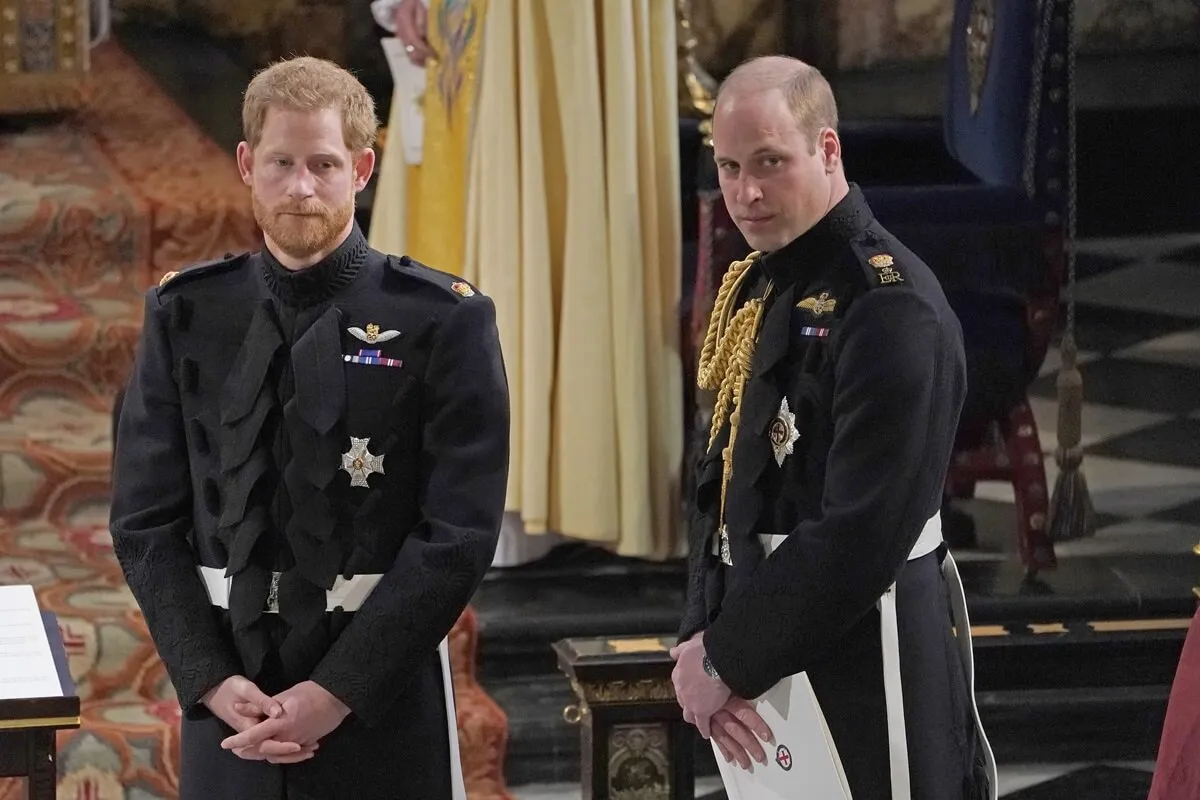 Prince Harry with his best man, Prince William, wait for the start of his wedding ceremony to Meghan Markle