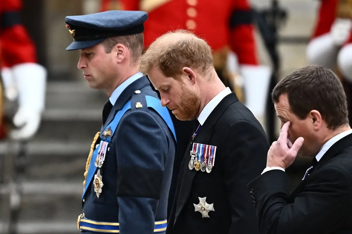 Prince William, Prince Harry, and Peter Phillips at Westminster Abbey for Queen Elizabeth II's State Funeral Service