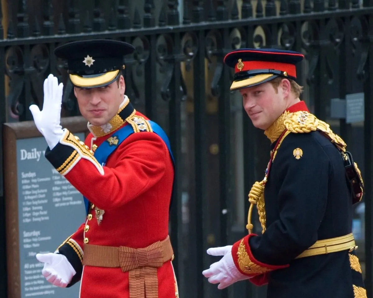 Prince William and Prince Harry arrive at Westminster Abbey ahead of William's wedding to Kate Middleton